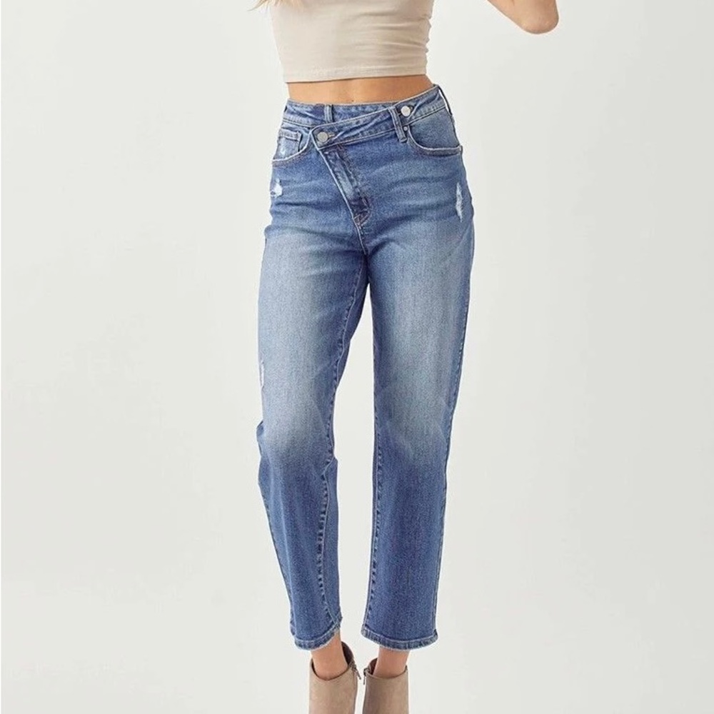 Risen Jeans Asymmetrical Crossover Girlfriend Jeans 15